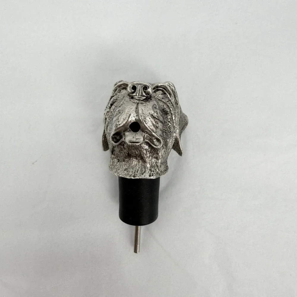 Dog Head Bottle Pourer Spout Liquor Silver Pewter Tone Mastiff Bulldog Barware